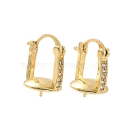 Brass Micro Pave Cubic Zirconia Hoop Earring Findings with Latch Back Closure, for Half Drilled Beads, Real 18K Gold Plated, 16.5x15x10.5mm, Pin: 0.6x0.7~1.2mm, Tray: 9.5mm, Pin: 0.7mm(ZIRC-F133-13G)