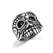 Stainless Steel Signet Rings, Skull, Antique Silver, US Size 9(18.9mm)(PW-WG25000-18)