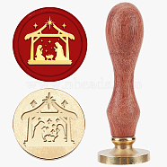 Christmas Wax Seal Stamp Set, Sealing Wax Stamp Solid Brass Head with Wood Handle, for Envelopes Invitations, Gift Card, House, 83x22mm, Stamps: 25x14.5mm(AJEW-WH0208-1310)