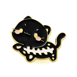 Halloween Theme Golden Alloy Brooches, Enamel Pins, Cat Shape, 27.5x31.5x1.5mm(JEWB-U002-06H)