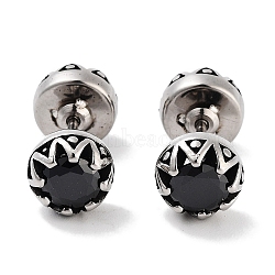 Flat Round 316 Surgical Stainless Steel Pave Black Cubic Zirconia Ear False Plugs for Women Men, Antique Silver, 8.3mm(EJEW-Z050-35AS)