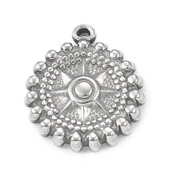 304 Stainless Steel Pendants, Flat Round with Sun Charms, Stainless Steel Color, 18x16x3mm, Hole: 0.8mm(STAS-F287-40P)