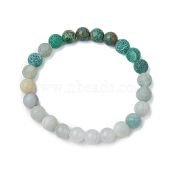 8mm Round Natural Flower Amazonite & Imperial Jasper & Quartz & Dyed Crackle Agate Beaded Stretch Bracelets, Gradient Color Gems Bracelets for Women Men, bead: 3/8 inch(0.85cm), Inner Diameter: 2-1/8 inch(5.4cm)(BJEW-TA00514-03)