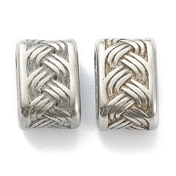 304 Stainless Steel Slide Charms/Slider Beads, For Leather Cord Bracelet Making, Oval, Textured, Antique Silver, 12x8x6.5mm, Inner Diameter: 9x4mm(STAS-I181-045AS)