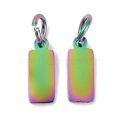 Ion Plating(IP) 304 Stainless Steel Pendants, with Jump Ring, Mirror Polished Finish, Rectangle Charm, Stamping Blank Tag, Rainbow Color, 10x4x1mm, Hole: 2.5mm(STAS-I311-31A-RC)