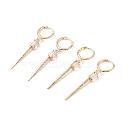 Cubic Zirconia Spike Horn Dangle Hoop Earrings, Real 18K Gold Plated Brass Jewelry for Women, Cadmium Free & Lead Free, Mixed Color, 50.5x14.5mm, Pin: 0.6mm(EJEW-C029-08G)