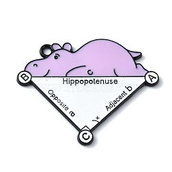 Alloy Enamel Pendants, Hippo with Word Hippopotenuse Charm, Black, Plum, 29.5x37.5x1.5mm, Hole: 2mm(FIND-Q102-08A)