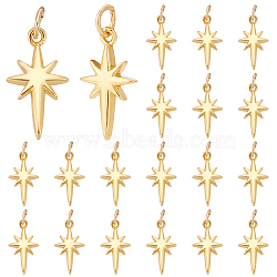 20Pcs Brass Pendants, Star Charms, with Jump Ring, Real 18K Gold Plated, 17.5x9.5x2.5mm(KK-HY0003-97)