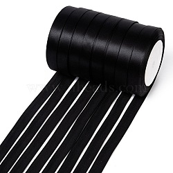 Single Face Satin Ribbon, Polyester Ribbon, Black, Size: about 5/8 inch(16mm) wide, 25yards/roll(22.86m/roll), 250yards/group(228.6m/group), 10rolls/group(SRIB-Y039)