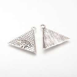 Tibetan Style Alloy Pendants, Cadmium Free & Lead Free, Triangle with Eye, Antique Silver, 30x32x2mm, Hole: 3mm, about 245pcs/1000g(TIBE-Q070-122AS-RS)