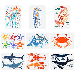 PET Hollow Out Drawing Painting Stencils, for DIY Scrapbook, Photo Album, Sea Horse, 297x210mm, 9pcs/set(DIY-WH0394-0259)