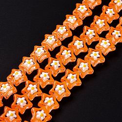 Handmade Lampwork Beads Strands, with Enamel, Star, Orange, 12.5~13x12~12.5x6.5~7mm, Hole: 1.2mm, about 33pcs/strand, 14.61''(37.1cm)(LAMP-K037-07F)