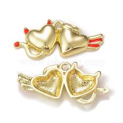 Rack Plating Alloy Enamel Pendants, Golden, Double Heart Charm, Tomato, 19x39x4mm, Hole: 2mm(PALLOY-P291-08G-02)