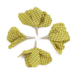 Iron Big Pendants, with Cotton, Flower with Gingham Pattern, Golden, Light Khaki, 50~58x45~80mm, Hole: 1~4mm(X-FIND-T033-06F)
