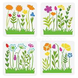 4Pcs 4 Styles PET Hollow Out Drawing Painting Stencils, for DIY Scrapbook, Photo Album, Flower, 150x150mm, 1pc/style(DIY-WH0394-0197)