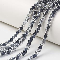 Electroplate Transparent Glass Beads Strands, Half Silver Plated, Faceted, Rondelle, Prussian Blue, 6x5mm, Hole: 1mm, about 85~88pcs/strand, 16.1~16.5 inch(41~42cm)(EGLA-A034-T6mm-M19)