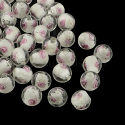 Handmade Luminous Inner Flower Lampwork Beads, Round, White, 8mm, Hole: 1mm(LAMP-R129-8mm-01)