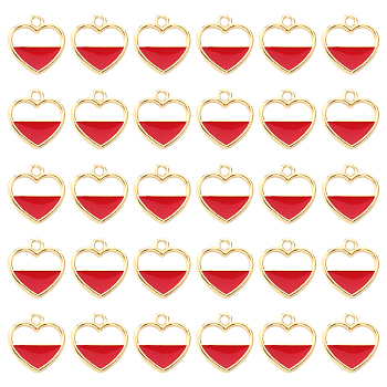 SUNNYCLUE 60Pcs Light Gold Alloy Enamel Pendants, Heart, Red, 16x15x2mm, Hole: 1.8mm