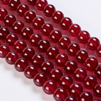 Natural White Jade Beads Strands, Dyed, Round, Dark Red, 8mm, Hole: 1mm, about 47pcs/strand, 14.9 inch