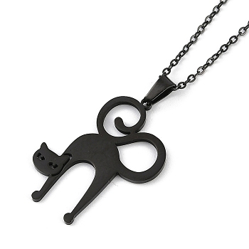 Halloween Series 202 Stainless Steel Cable Chain Cat Shape Pendant Necklaces, Black, 15.94~17.91 inch(40.3~45.5cm)