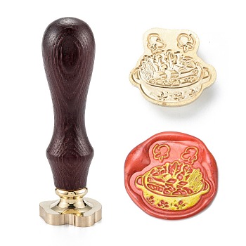 DIY Scrapbook, Brass Wax Seal Stamp and Wood Handle Sets, Food Pattern, 8.7cm, Stamps: 26x28.5x14mm, Handle: 78x22mm