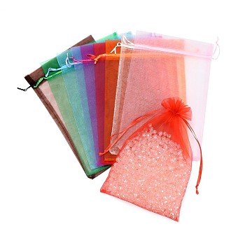 Rectangle Jewelry Packing Drawable Pouches, Organza Gift Bags, Mixed Color, 30x20cm