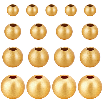 160Pcs 4 Style Brass Beads, Long-Lasting Plated, Round, Matte Style, Real 18K Gold Plated, 3~6mm, Hole: 0.9~1.4mm, 40pcs/style