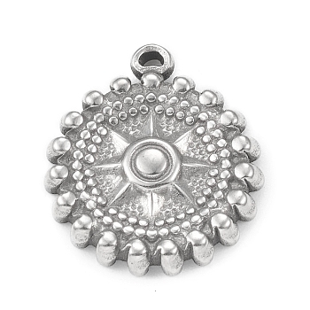 304 Stainless Steel Pendants, Flat Round with Sun Charms, Stainless Steel Color, 18x16x3mm, Hole: 0.8mm