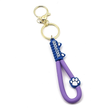 Cat Paw Print PVC Rope Keychains, with Zinc Alloy Finding, for Bag Doll Pendant Decoration, Purple, 17.5cm