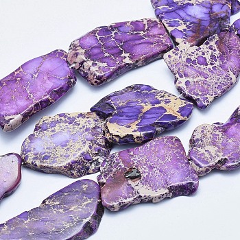 Natural Imperial Jasper Beads Strand, Dyed, Nuggets, Medium Purple, 20~62x15~50x4~7mm, Hole: 1~1.5mm, 7~11pcs/strand, 15.35 inch~16.14 inch(39~41cm)