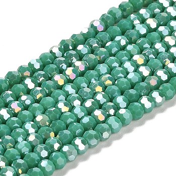 Opaque Glass Beads Stands, AB Color, Faceted(32 Facets), Round, Medium Sea Green, 4.5x4mm, Hole: 1mm, about 87~93pcs/strand, 32~33cm