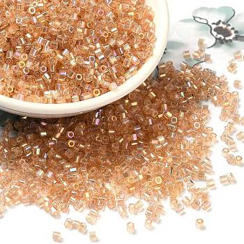 Transparent Colours AB Glass Seed Beads, Hexagon(Two Cut), Sandy Brown, 2x1.5mm, Hole: 0.9mm