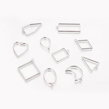 Rack Plating Alloy Open Back Bezel Pendants, For DIY UV Resin, Epoxy Resin, Pressed Flower Jewelry, Mixed Shapes, Platinum, 33~49x20~44x3.5~3.8mm, Hole: 2.8~4mm, 10pcs/set