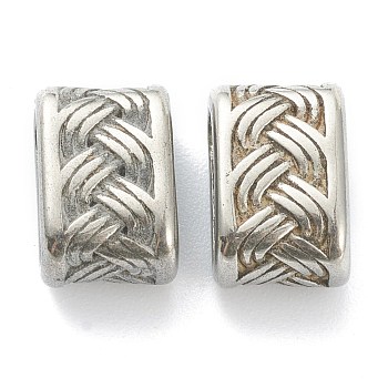 304 Stainless Steel Slide Charms/Slider Beads, For Leather Cord Bracelet Making, Oval, Textured, Antique Silver, 12x8x6.5mm, Inner Diameter: 9x4mm