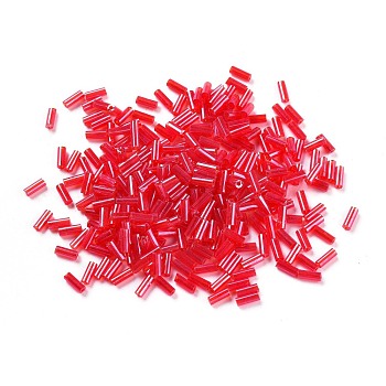 Glass Bugle Beads, Transparent Colours Rainbow, Red, 4~5x2mm, Hole: 0.8mm, about 15000pcs/pound