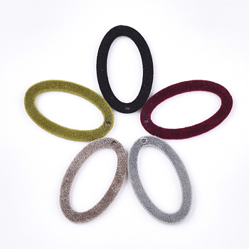 Flocky Acrylic Pendants, Oval, Mixed Color, 34x20~21x2mm, Hole: 1.5mm
