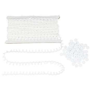 PandaHall Elite DIY Kits, Including Chinlon Elastic Force Lace Trim Cotton String Threads and Resin Buttons, White, Ribbon: 20yard, Button: 100pcs