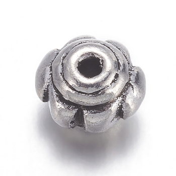 Antique Silver Tone Tibetan Silver Flower Beads, Lead Free & Cadmium Free, about 5mm wide, 4.3mm long, Hole: about 1mm