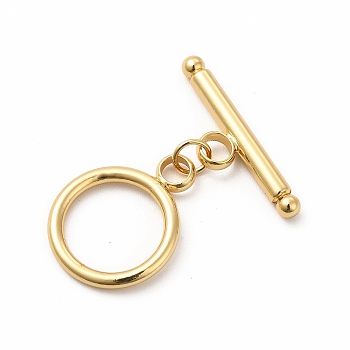 Rack Plating Eco-Friendly Brass Toggle Clasps, Long-Lasting Plated, Lead Free & Cadmium Free, Ring, Real 18K Gold Plated, Ring: 21x16x2mm, Hole: 4mm, Bar: 25x8x3mm, Hole: 4mm