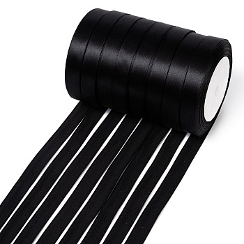 Single Face Satin Ribbon, Polyester Ribbon, Black, Size: about 5/8 inch(16mm) wide, 25yards/roll(22.86m/roll), 250yards/group(228.6m/group), 10rolls/group