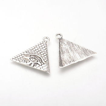 Tibetan Style Alloy Pendants, Cadmium Free & Lead Free, Triangle with Eye, Antique Silver, 30x32x2mm, Hole: 3mm, about 245pcs/1000g