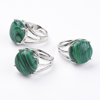 Adjustable Synthetic Malachite Finger Rings, with Brass Findings, US Size 7 1/4(17.5mm)