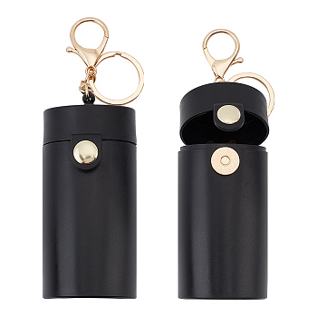 Mini Column Portable PVC Chapstick Keychain Holder, Fashion Lipstick Storage Bag Keychain, Black, 15.5cm