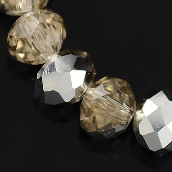 Electroplate Glass Bead Strands, Half Silver Plated, Faceted, Rondelle, Wheat, 6x4mm, Hole: 1mm, about 87~90pcs/strand, 15.7 inch