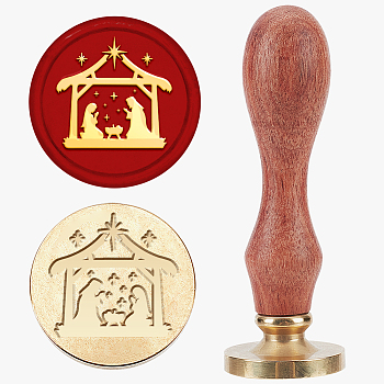 Christmas Wax Seal Stamp Set, Sealing Wax Stamp Solid Brass Head with Wood Handle, for Envelopes Invitations, Gift Card, House, 83x22mm, Stamps: 25x14.5mm