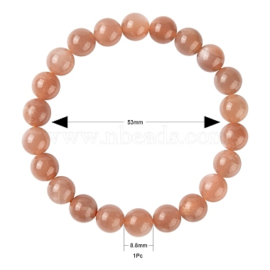 Natural Sunstone Round Beads Stretch Bracelet for Men Women(BJEW-LS0001-07A)-2