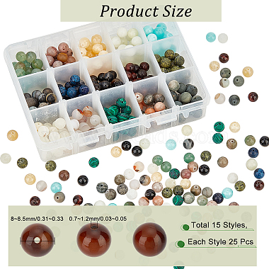 nbeads 375piezas 15 estilos de cuentas de piedras preciosas naturales y sintéticas(G-NB0003-87)-2