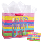1 Set Paper Tote Bags with Handles, Rectangle Heavy Duty Storage Shopping Bags, Birthday Gift Bags, Colorful, 33x12x26cm(CARB-SP0001-01A)
