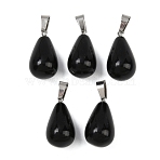 Natural Obsidian Pendants, with Platinum Plated Brass Findings, Teardrop, 23~24.5x13mm, Hole: 7~7.5x4mm(G-S364-072P-03)