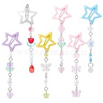 6Pcs 6 Colors Star Iron & Plastic Snap Hair Clips, Hair Accessorise for Girls, Mixed Color, 111mm, 1pc/color(PHAR-CP0001-27)